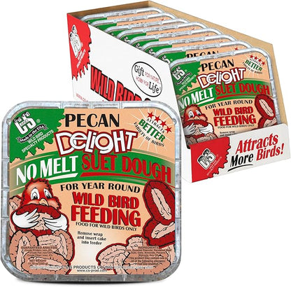 C&S Pecan Delight No Melt Suet Dough, Suet Cakes for Wild Birds Including Nuthatches, Woodpeckers, Chickadees and More, 11.75 Ounces, Pack of 8