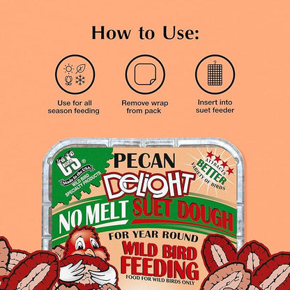 C&S Pecan Delight No Melt Suet Dough, Suet Cakes for Wild Birds Including Nuthatches, Woodpeckers, Chickadees and More, 11.75 Ounces, Pack of 8