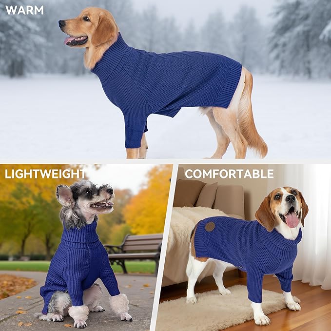 cyeollo Dog Sweater Pullover Turtleneck for Large Dogs, Classic Knitwear Fall Winter Cold Weather Pet Clothes Warm Pet Apparel Large Big Dog Sweaters, Royal Blue 3XL