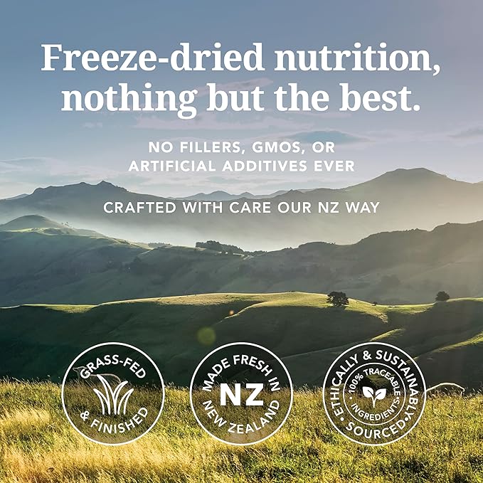 Feline Natural Freeze Dried Cat Food - Grain-Free and High Protein Cat Food from New Zealand, Complete Meal or Topper for Kittens, Adults, and Senior Cats, Grass-Fed Lamb and Venison, 3.5oz