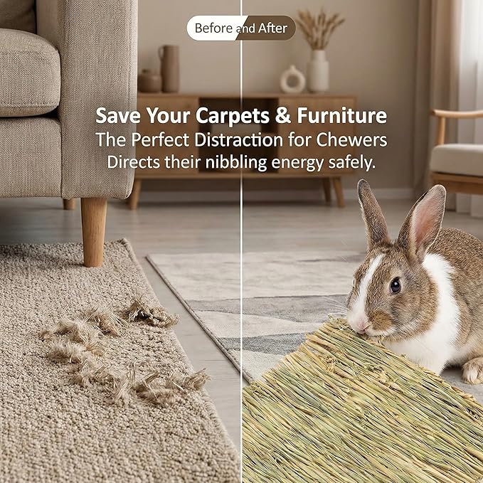 Sukh 4 PCS Rabbit Grass Mats - Natural Hay Woven Bunny Rabbit Bad Cage Mats Pet Bedding Cooling Sleeping Nesting & Toys for Hamster Bunny Chinchilla Guinea Pig Mouse Bird and Other Small Animals