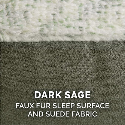 Furhaven Memory Foam Dog Bed for Large/Medium Dogs w/ Removable Bolsters & Washable Cover, For Dogs Up to 55 lbs - Two-Tone Plush Faux Fur & Suede L Shaped Chaise - Dark Sage, Large