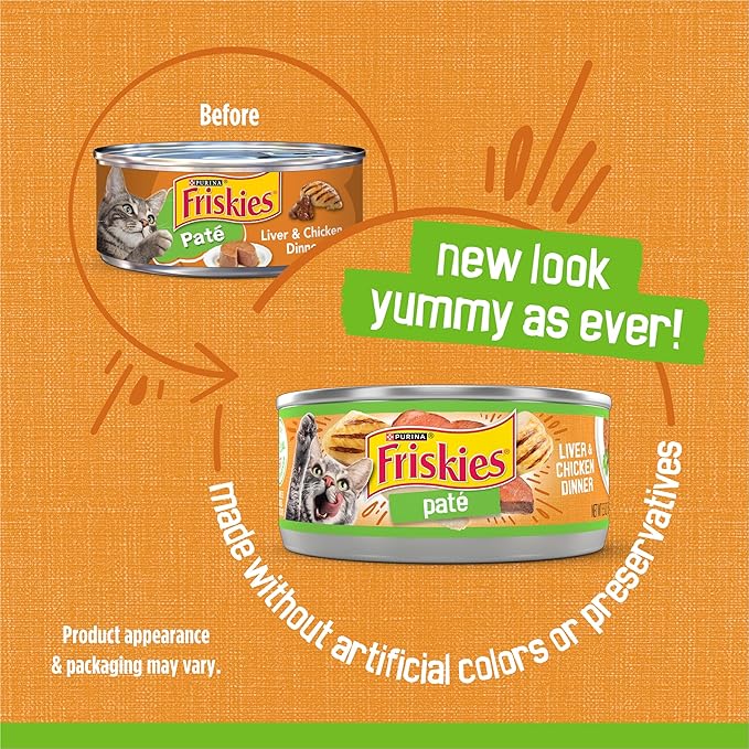 Friskies Purina Wet Cat Food Pate, Liver and Chicken Dinner - (Pack of 48) 5.5 oz. Cans