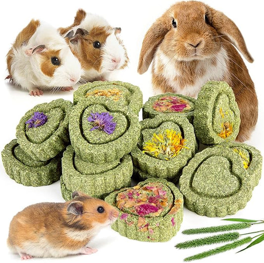Sofier 12Pcs Timothy Hay Treats Rabbit Toys Bunny Toys Guinea Pig Natural Chews for Teeth Handmade Rabbit Chews and Treats Chinchilla Rat Hamster Gerbil