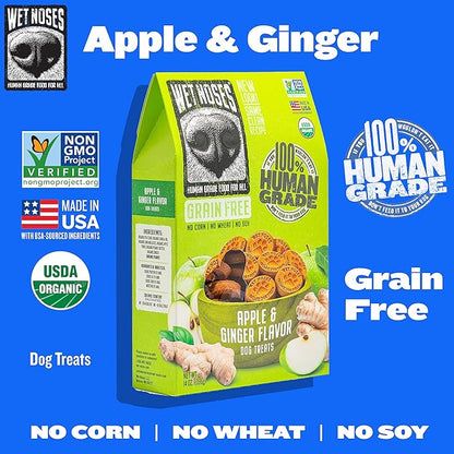 Wet Noses Organic Crunchy Dog Treats Grain Free – All-Natural, Human-Grade, Non-GMO, Healthy Training & Delicious Snacks for Dogs, for All Dog Sizes & Breeds – Apple & Ginger, 14oz (Single Pack)