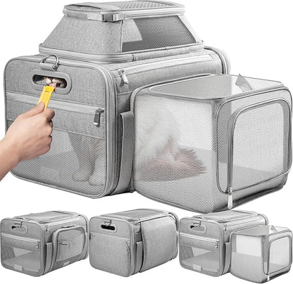 Top and Side Expandable Pet Carrier with Treat & Pet Window,17x11x9.5 Inch Alaska Hawaiian Airline Approved,Soft-Sided Dog Carrier for Small Dogs and Cats,Travel Cat Carrier with Locking Zippers