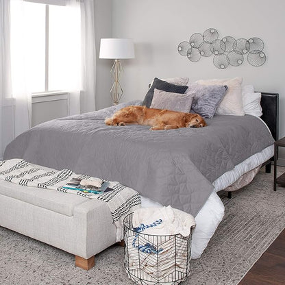 Furhaven Waterproof & Non-Slip Queen Size Mattress Cover Protector for Dogs & Cats, Washable, For Beds, Couches, & Car Seats - Quilted Twill Blanket Mattress Cover - Gray, Large/Queen Size