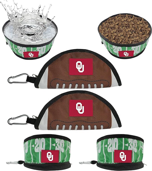Pets First NCAA Oklahoma Sooners Collapsible Dog Travel Bowl Set, 2 Pack Food & Water Bowls for Dogs, Best Portable & Lightweight Leak-Proof Dog Bowls for Travel