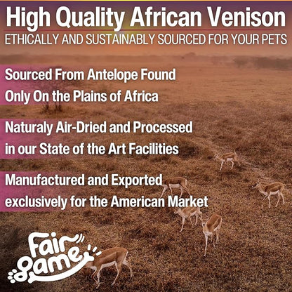 Fair Game Protein Dust Dog Food Topper, Free Range African Venison, High Protein 30%, Hormone Free, Air-Dried, 8 Oz