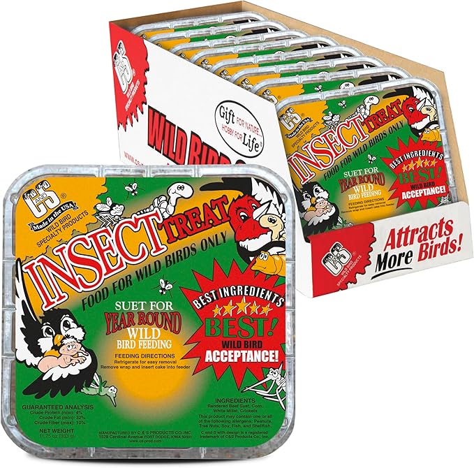 C&S Insect Suet Treat, Suet Cakes for Wild Birds Including Woodpeckers, Wrens, Chickadees, Nuthatches and Robins, Pack of 8