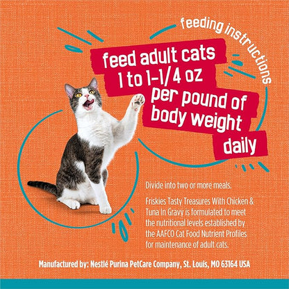 Friskies Purina Wet Cat Food Tasty Treasures with Chicken and Tuna in Gravy (Scallop Flavor) - (Pack of 48) 5.5 oz. Cans