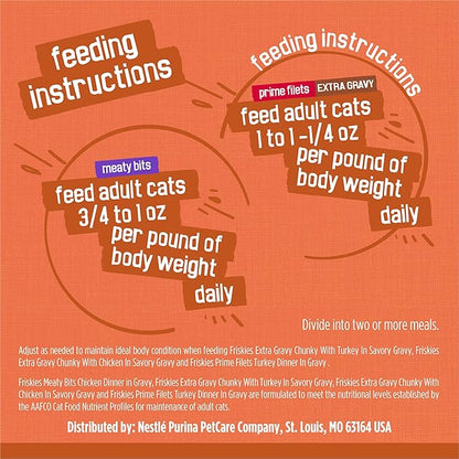 Purina Friskies TurChicken Turkey and Chicken Wet Cat Food Variety Pack with Meaty Bits, Prime Filets, and Extra Gravy, 48 ct.