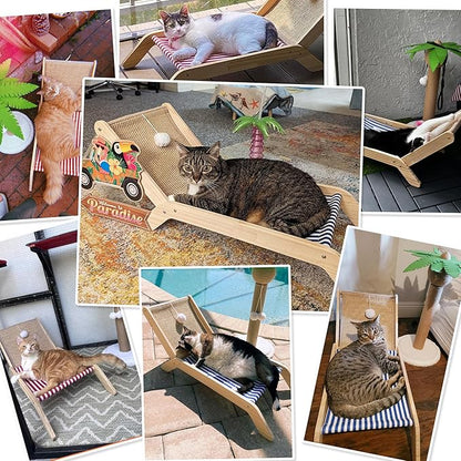 PETKARAY Cat Hammock with Coconut Palm Tree Scratching Post, Cozy Beach Chair Elevated Cat Beds, Original Lounger for Indoor Cats
