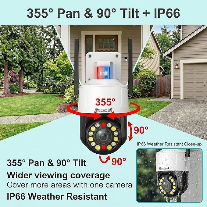 JideTech 5MP PTZ WiFi Security Camera Outdoor, 5X Optical Zoom, Dual Band 2.4G 5G Wireless, Red Blue Warning Light, Color Night Vision, Auto Tracking, Human Vehicle Detection, NVR Compatible