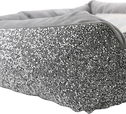 Sparkles Home Pet Bed, Sparkling Rhinestones, Soft, Comfortable Velvet, for Lounging Dogs, Cats, Pets, Silver, Small, Sold Individually