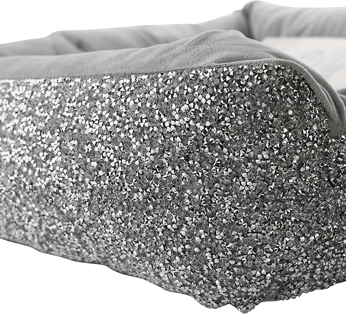 Sparkles Home Pet Bed, Sparkling Rhinestones, Soft, Comfortable Velvet, for Lounging Dogs, Cats, Pets, Silver, Large, Sold Individually