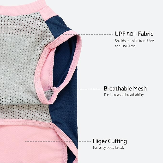 Fitwarm 2 Pack UPF 50+ UV Sun Protection Dog Shirt, Lightweight Breathable Cooling Vest, Quick Dry Dog Summer Clothes for Small Dogs Boy Girl, Reflective Label Pet Cat Outfit, Pink, XL