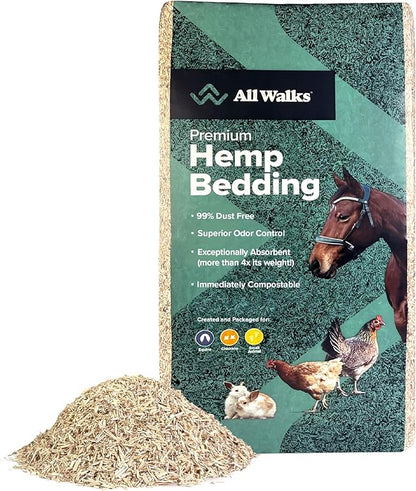 All Walks 150 Liter(30 lbs) Hemp Bedding for Chicken Coops, Hampters, Ducks, and Turkeys - 100% Natural, Superior Odor Control, Biodegradable Pet Bedding, Dust-Free - Made in USA