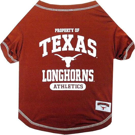 Pets First Collegiate TEXAS LONGHORNS Dog T-Shirt, Small. - Licensed Shirt for Pets Team Colored with Team Logos.- Premium Stretchable Materials for the Comfrot of your Dog & Cat.