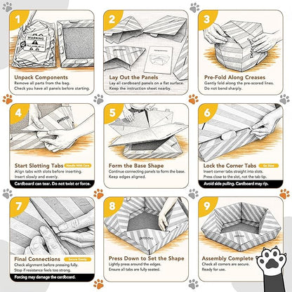 PETNOVO Foldable Cat Bed & House for Travel – Origami Cardboard Cat House with Built-in Honeycomb Scratcher Pad, No-Tools Assembly, FSC-Certified Recyclable, Yellow, 18.5" L x 18.5" W x 11.8" H