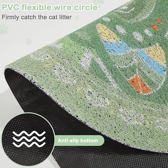 Glittme 40"x30" Cat Litter Mat with Mesh Design - Non-Slip & Waterproof Litter Trapping Pad for Litter Box Soft Texture for Pets,Green