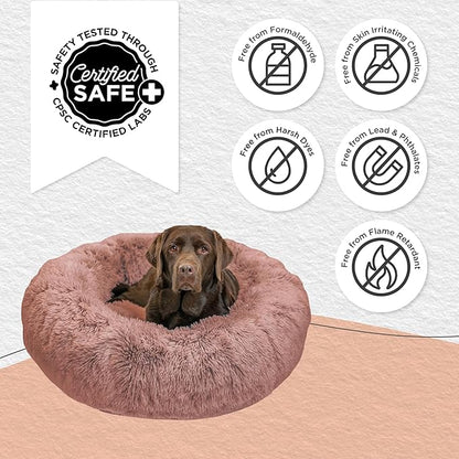 Best Friends by Sheri The Original Calming Donut Dog Bed for Large Dogs up to 100 lbs, Shag Faux Fur, Dusty Rose, 36" x 36"