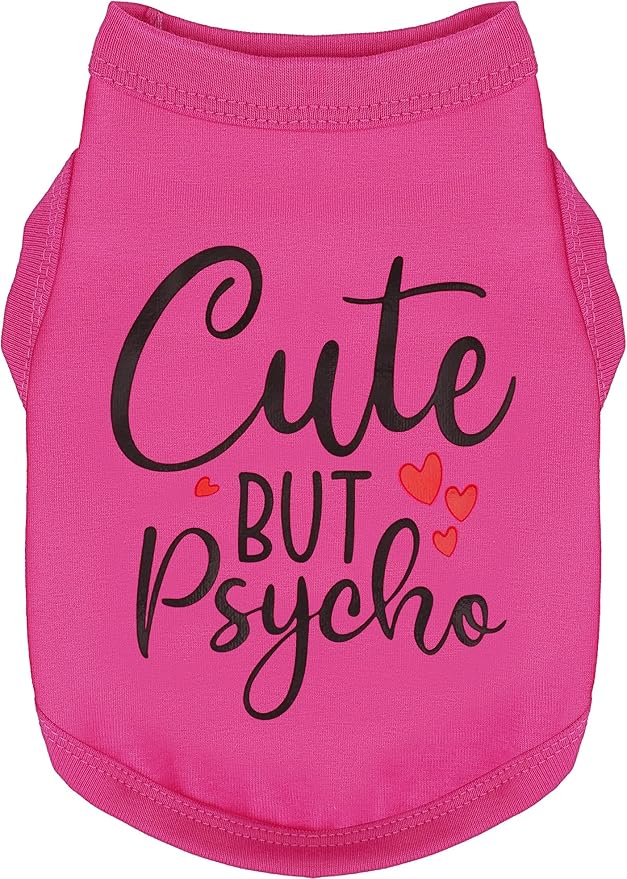 Expressive Cotton Dog Apparel: Soft, Lightweight Puppy Shirt Vest for Small and Medium Dogs, Featuring the Playful 'Cute but Psycho' Slogan Print Rose Red X-Large