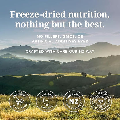 Feline Natural High Protein Dry Cat Food, Freeze-Dried Diet with 98% Meat, Organs & Seafood, No Peas, Grains, or Artificial Additives, Made in New Zealand, Chicken & Lamb, 11oz