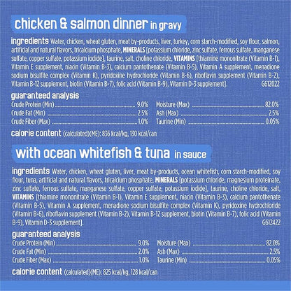 Purina Friskies Gravy Wet Cat Food Variety Pack, Savory Shreds With Beef, Turkey and Cheese Dinner, Chicken and Salmon Dinner, With Ocean Whitefish and Tuna - (Pack of 32) 5.5 oz. Cans