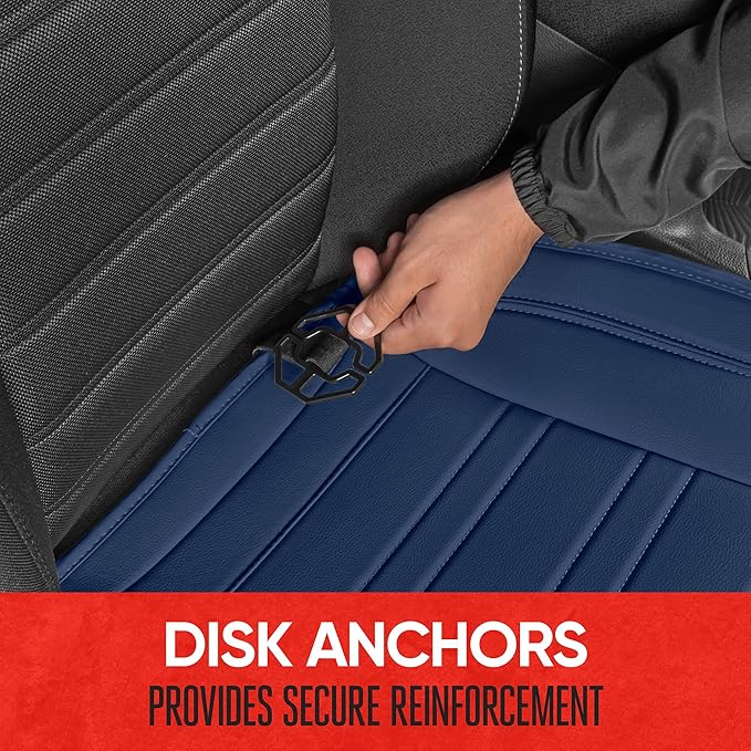 Motor Trend Seat Covers for Cars Trucks SUV, Faux Leather 2-Pack Blue Padded Car Seat Covers with Storage Pockets, Premium Interior Car Seat Cover