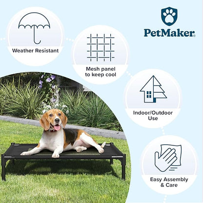 Elevated Dog Bed - 30x24-Inch Portable Pet Bed with Non-Slip Feet - Indoor/Outdoor Dog Cot or Puppy Bed for Pets up to 50lbs by PETMAKER (Black)