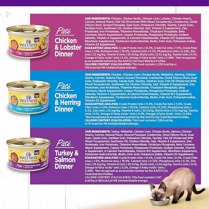 Wellness Complete Health Pate Variety Pack Adult Canned Wet Cat Food, Natural, Protein Rich, Grain Free, Seafood Favorites, 3 oz, Pack of 24 Cans