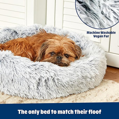 Barkbox Dog Bed, 2-in-1 Memory Foam Donut Cuddler Dog and Cat Bed, Calming Orthopedic Joint Relief Fur Crate Lounger for Pets, Machine Washable + Removable Cover, Waterproof Lining, Includes Toy