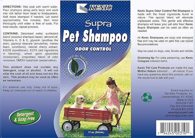 Kenic Supra Odor Control Dog Shampoo, Deodorizing Deep Clean, Naturally Derived Ingredients, Eliminates Tough Pet Odors, Made in USA