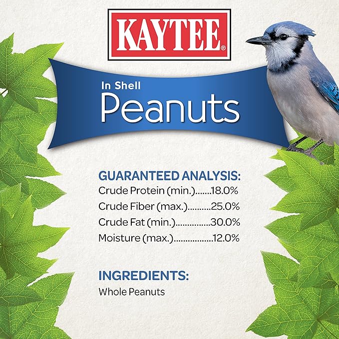 Kaytee Whole Peanuts in Shell for Cardinals, Blue Jays, Woodpeckers and Other Outside Wild Birds, Two 5 Pound Bags