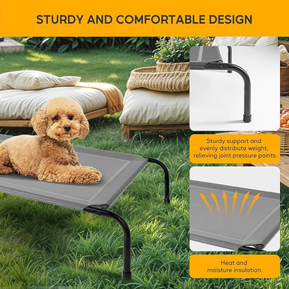 HealSmart Cooling Elevated Dog Bed Outdoor Raised Portable Dog Cot Beds No-Slip Feet Durable Portable Pet Hammock Bed, 42x25.2x8 Inch, Grey