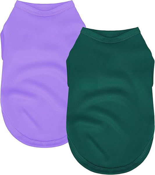 2 Pack Solid Color Dog Shirts – Lightweight, Breathable Pet T-Shirts, Durable Stretchy Clothes for Small to Large Dogs, Ideal for Everyday Wear & Holidays.Green Purple Medium