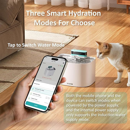 PET LAYSON Pumpless Cat Water Fountain,App Remote Control Smart Cordless Battery Operated 3.6L/122oz Wireless 2.4GHz Wi-Fi Networks Rechargeable Water Dispenser (Pink, M1Pro-16 Filter)