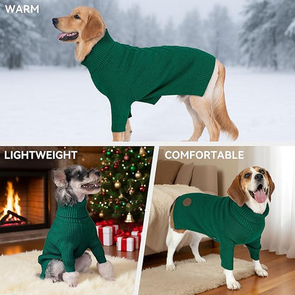 cyeollo Dog Sweater Pullover Turtleneck for Large Dogs, Classic Knitwear Fall Winter Cold Weather Dog Clothes Warm Pet Apparel Small Medium Large Dog Sweaters, Green 2XL