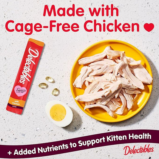 Delectables Squeeze Up Kitten Creamy Squeezable Puree, Lickable Wet Cat Treats, Grain Free, No Added Fillers, No by-Products, No Added Preservatives, 0.5 Ounces Tube Chicken, 32 Tubes Total