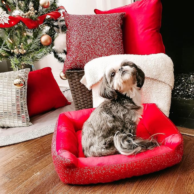 Pet Bed, Sparkling Rhinestones, Soft, Comfortable Velvet, for Lounging Dogs, Cats, Pets, Pink, Large, Sold Individually