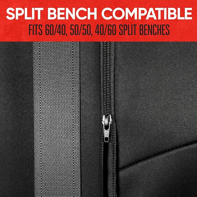 Motor Trend Neoprene Waterproof Seat Covers for Cars, Trucks, & SUV – Black & Beige Automotive Interior Protectors - Rear Split Bench Protector for Kids Dogs & Pets – Forros para Asientos de Carro