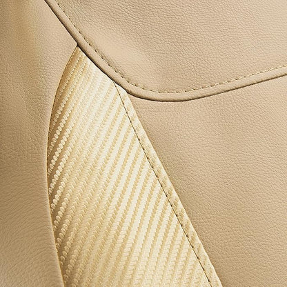 Flying Banner car seat Covers Protects Water Proof Faux Leather Carbon Fiber Fronts Golden Beige (Beige Golden, Front Pair)
