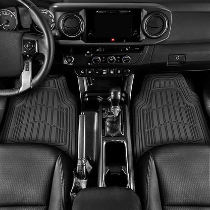 CAT PU Leather Seat Covers for Cars – (2) Front Seat Covers with (4) All-Weather Heavy-Duty Floor Mats for Trucks, Cars, & SUVs Combo Set – Car Interior Protection Liners for Car Seats and Floors