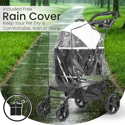 3-in-1 Folding Pet Stroller with Detachable Carrier – Lightweight Foldable Stroller for Cats & Dogs, Dog Carriers & Travel Products Solution with Safety Lock + Storage Basket