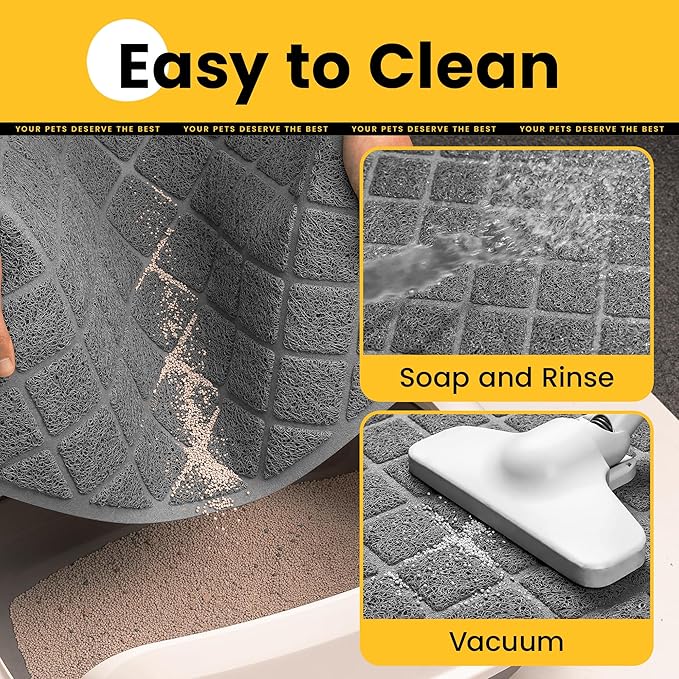 Conlun Cat Litter Mat Litter Trapping Mat, Premium Durable PVC Grid Mesh with Scatter Control, Non-slip, Less Waste Cat Litter Box Mat, Soft on Kitty’s Paws, Urine Waterproof, 24" x 17" Grey