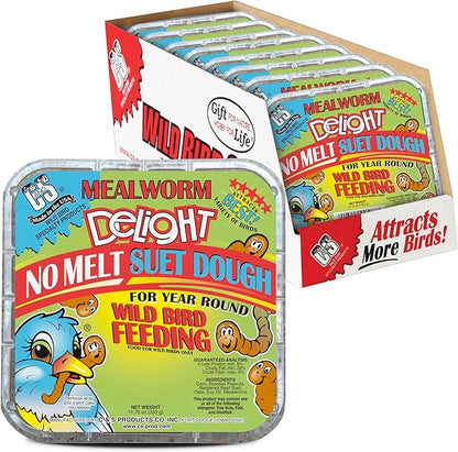 C&S Mealworm Delight No Melt Suet Dough, Suet Cakes for Wild Birds Including Robins, Blue Jays, Woodpeckers, Wrens, Bluebirds and More, 11.75 Ounces, Pack of 8