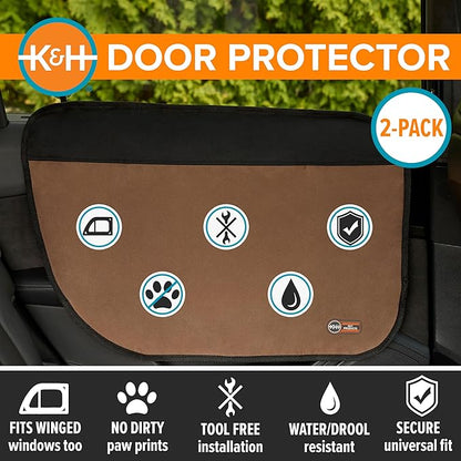 K&H Pet Products Car Door Protector for Dogs, 2 Pack Waterproof Interior Pet Car Door Protector from Dog Scratching, Stay Put Cover Design, Fits Most Vehicles, Washable - 27 x 19in Tan