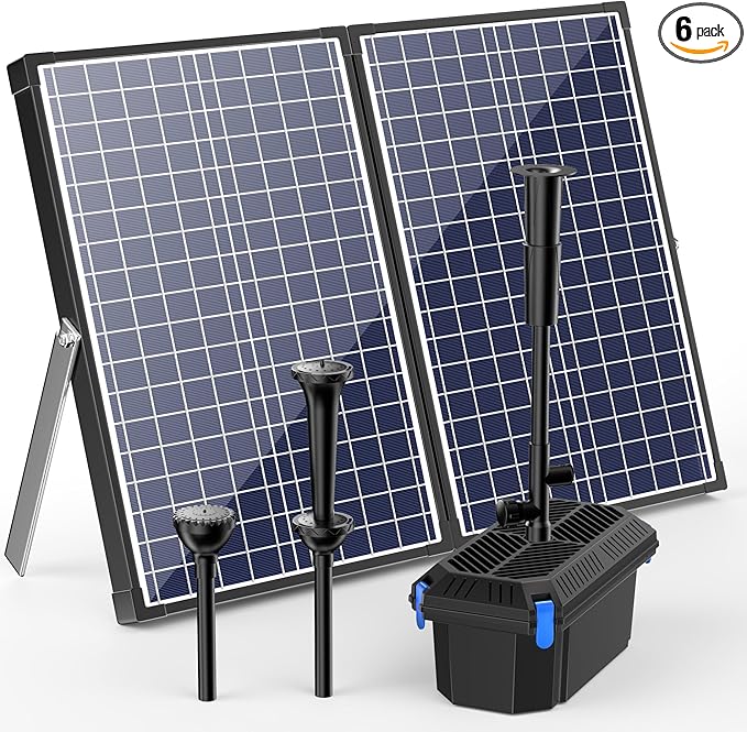 Biling Solar Pond Pump with Pond Filter, 70W Solar Panel, 660 GPH Solar Fountain Pump with Pond Filter Box Outdoor for Garden Ponds Water Feature Waterfall Pool