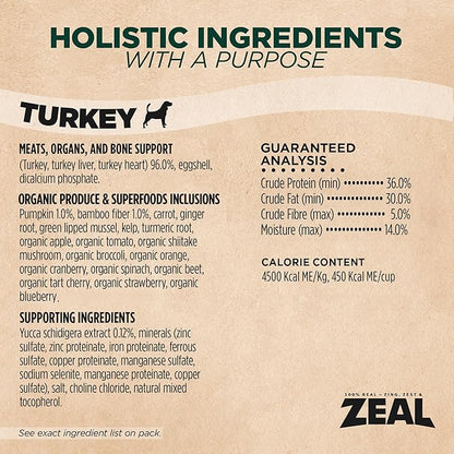 ZEAL Canada Air-Dried Turkey Recipe for Dogs - High Protein, Natural Superfoods, Nutrient Rich, No Fillers, Grain Free, Complete & Balanced (Turkey, 1 lb)